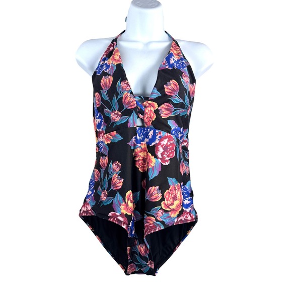 Modcloth Other - ModCloth Floral Halter One Piece Swimsuit sz Large Black floral boho retro